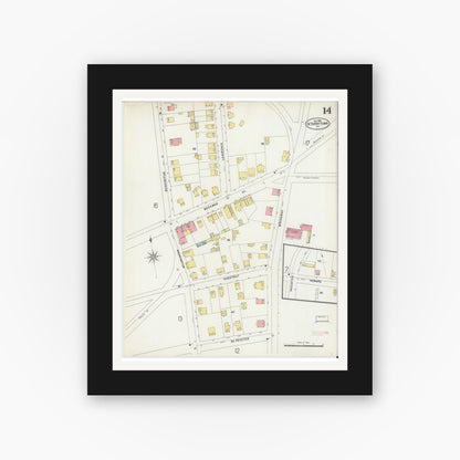 Old map wall art mockup — black gallery frame with white mat — Sanborn Fire Insurance Map from Tarrytown, Westchester County, New York (1898), Sheet #0014