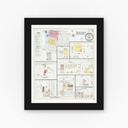 Old map wall art mockup — black gallery frame with white mat — Sanborn Fire Insurance Map from Pana, Christian County, Illinois (1902), Sheet #0001
