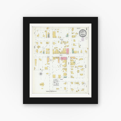 Old map wall art mockup — black gallery frame with white mat — Sanborn Fire Insurance Map from Plainfield, Waushara County, Wisconsin (1901) - Complete Map Set