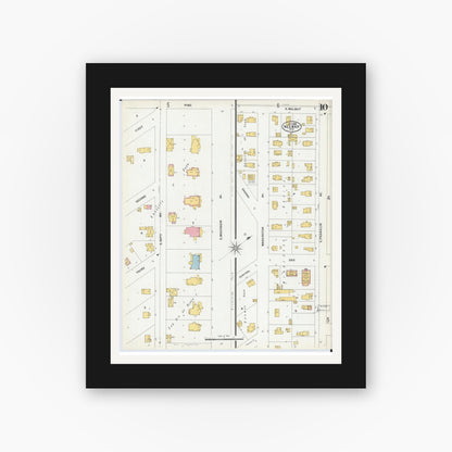 Old map wall art mockup — black gallery frame with white mat — Sanborn Fire Insurance Map from Neenah, Winnebago County, Wisconsin (1900), Sheet #0010