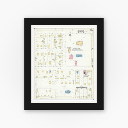 Old map wall art mockup — black gallery frame with white mat — Sanborn Fire Insurance Map from Mount Morris, Ogle County, Illinois (1912), Sheet #0003