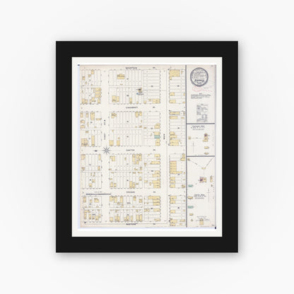 Old map wall art mockup — black gallery frame with white mat — Sanborn Fire Insurance Map from Biwabik, Saint Louis County, Minnesota (1897), Sheet #0001