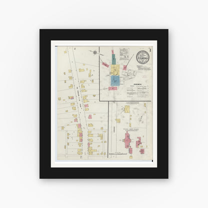 Old map wall art mockup — black gallery frame with white mat — Sanborn Fire Insurance Map from Saint Clairsville, Belmont County, Ohio (1911) - Complete Map Set