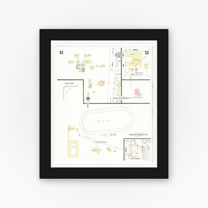 Old map wall art mockup — black gallery frame with white mat — Sanborn Fire Insurance Map from Spencer, Clay County, Iowa (1924), Sheet #0015