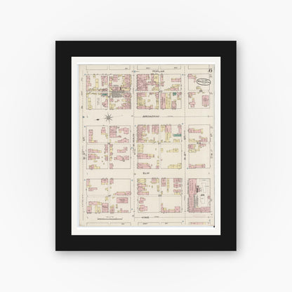 Old map wall art mockup — black gallery frame with white mat — Sanborn Fire Insurance Map from Madison, Jefferson County, Indiana (1886), Sheet #0006