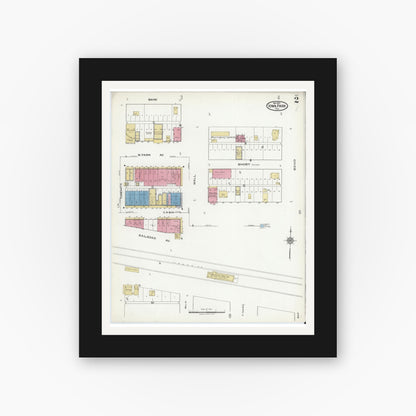 Old map wall art mockup — black gallery frame with white mat — Sanborn Fire Insurance Map from Iowa Park, Wichita County, Texas (1921), Sheet #0002