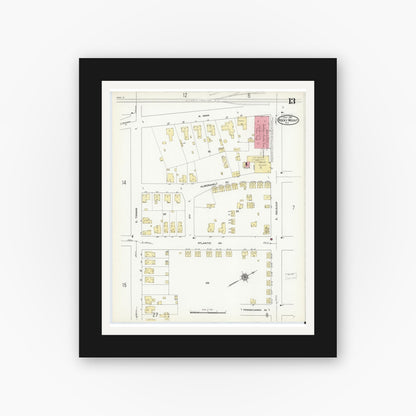 Old map wall art mockup — black gallery frame with white mat — Sanborn Fire Insurance Map from Rocky Mount, Edgecombe And Nash Counties, North Carolina (1912), Sheet #0013