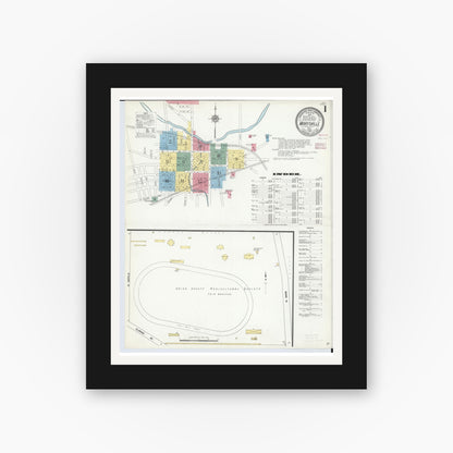 Old map wall art mockup — black gallery frame with white mat — Sanborn Fire Insurance Map from Marysville, Union County, Ohio (1910), Sheet #0001