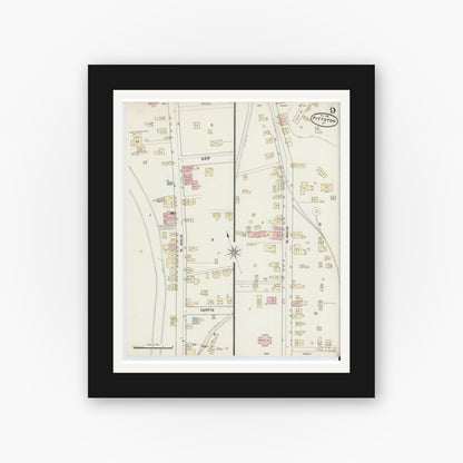 Old map wall art mockup — black gallery frame with white mat — Sanborn Fire Insurance Map from Pittston, Luzerne County, Pennsylvania (1891), Sheet #0009