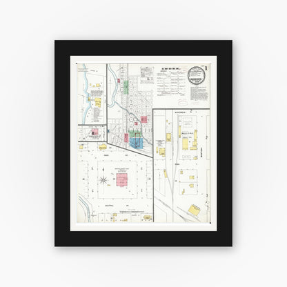 Old map wall art mockup — black gallery frame with white mat — Sanborn Fire Insurance Map from Hawarden, Sioux County, Iowa (1899) â€” Complete Set