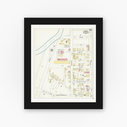 Old map wall art mockup — black gallery frame with white mat — Sanborn Fire Insurance Map from Latrobe, Westmoreland County, Pennsylvania (1909), Sheet #0014