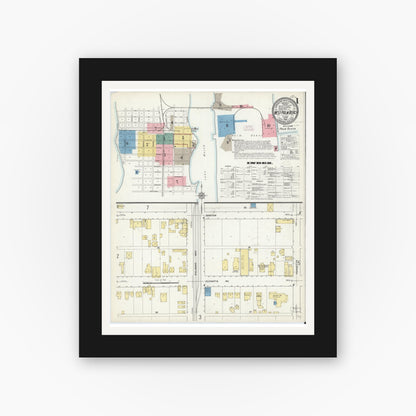 Old map wall art mockup — black gallery frame with white mat — Sanborn Fire Insurance Map from West Palm Beach, Dade County, Florida (1912) - Complete Map Set