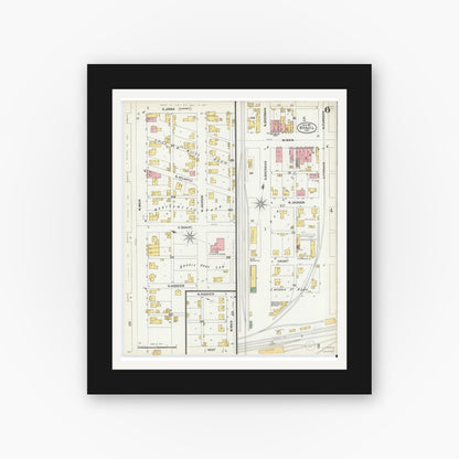 Old map wall art mockup — black gallery frame with white mat — Sanborn Fire Insurance Map from Brazil, Clay County, Indiana (1902), Sheet #0006