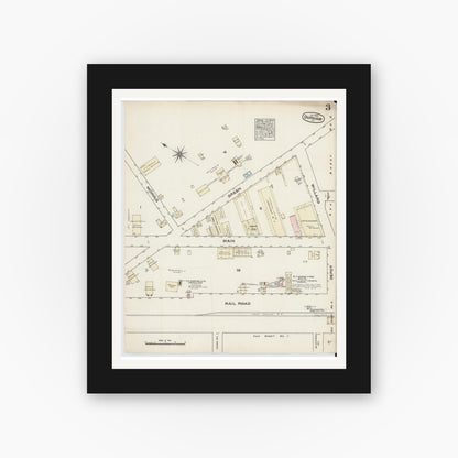 Old map wall art mockup — black gallery frame with white mat — Sanborn Fire Insurance Map from Durham, Durham County, North Carolina (1884), Sheet #0003