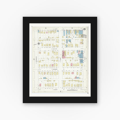 Old map wall art mockup — black gallery frame with white mat — Sanborn Fire Insurance Map from Kankakee, Kankakee County, Illinois (1914), Sheet #0015