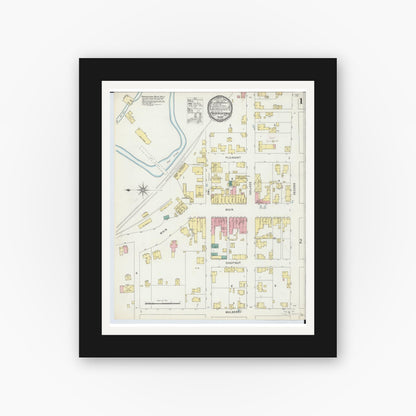 Old map wall art mockup — black gallery frame with white mat — Sanborn Fire Insurance Map from Fredericktown, Knox County, Ohio (1896) - Complete Map Set