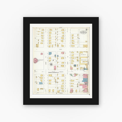 Old map wall art mockup — black gallery frame with white mat — Sanborn Fire Insurance Map from Wichita Falls, Wichita County, Texas (1908), Sheet #0005