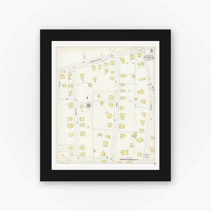 Old map wall art mockup — black gallery frame with white mat — Sanborn Fire Insurance Map from Arlington, Middlesex County, Massachusetts (1903), Sheet #0005