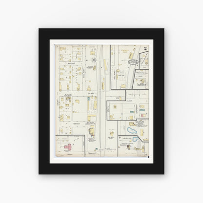 Old map wall art mockup — black gallery frame with white mat — Sanborn Fire Insurance Map from Astoria, Fulton County, Illinois (1893), Sheet #0002
