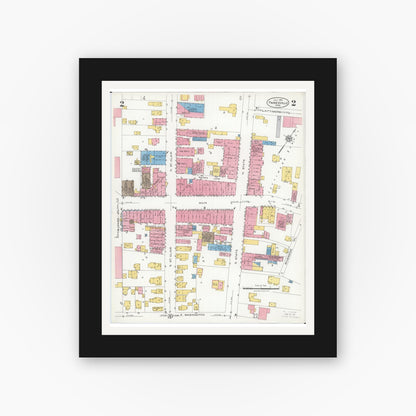 Old map wall art mockup — black gallery frame with white mat — Sanborn Fire Insurance Map from Painesville, Lake County, Ohio (1926), Sheet #0002