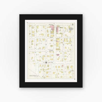 Old map wall art mockup — black gallery frame with white mat — Sanborn Fire Insurance Map from Salem, Dent County, Missouri (1910), Sheet #0003