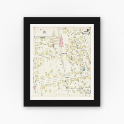 Old map wall art mockup — black gallery frame with white mat — Sanborn Fire Insurance Map from Newburyport, Essex County, Massachusetts (1888), Sheet #0012