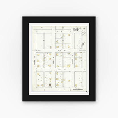 Old map wall art mockup — black gallery frame with white mat — Sanborn Fire Insurance Map from Hereford, Deaf Smith County, Texas (1920), Sheet #0006
