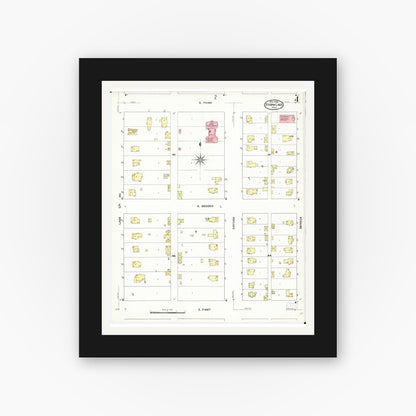 Old map wall art mockup — black gallery frame with white mat — Sanborn Fire Insurance Map from Storm Lake, Buena Vista County, Iowa (1909), Sheet #0004