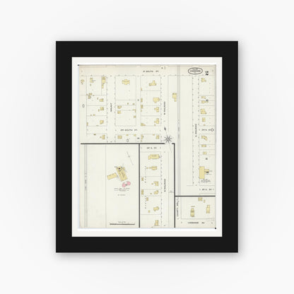 Old map wall art mockup — black gallery frame with white mat — Sanborn Fire Insurance Map from Chebanse, Iroquois And Kankakee County, Illinois (1898), Sheet #0002