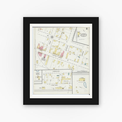 Old map wall art mockup — black gallery frame with white mat — Sanborn Fire Insurance Map from Casey, Clark County, Illinois (1893), Sheet #0002