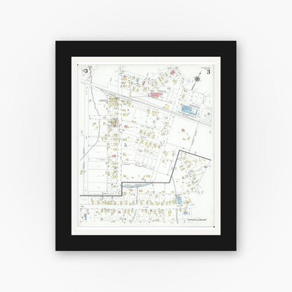 Old map wall art mockup — black gallery frame with white mat — Sanborn Fire Insurance Map from Leesburg, Highland County, Ohio (1948), Sheet #0003