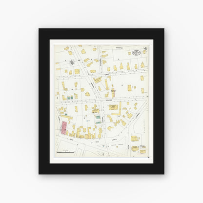 Old map wall art mockup — black gallery frame with white mat — Sanborn Fire Insurance Map from Reading, Middlesex County, Massachusetts (1903), Sheet #0004