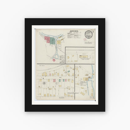 Old map wall art mockup — black gallery frame with white mat — Sanborn Fire Insurance Map from Morrow, Warren County, Ohio (1895) - Complete Map Set