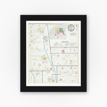 Old map wall art mockup — black gallery frame with white mat — Sanborn Fire Insurance Map from Pine City, Pine County, Minnesota (1899), Sheet #0001