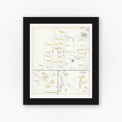 Old map wall art mockup — black gallery frame with white mat — Sanborn Fire Insurance Map from Westboro, Worcester County, Massachusetts (1904), Sheet #0004