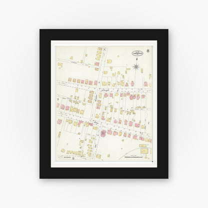 Old map wall art mockup — black gallery frame with white mat — Sanborn Fire Insurance Map from Canonsburg, Washington County, Pennsylvania (1907), Sheet #0008