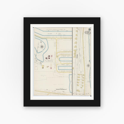Old map wall art mockup — black gallery frame with white mat — Sanborn Fire Insurance Map from Oscoda, Iosco County, Michigan (1890), Sheet #0013
