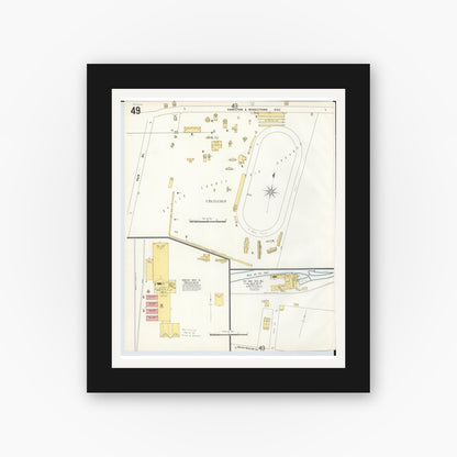 Old map wall art mockup — black gallery frame with white mat — Sanborn Fire Insurance Map from Hamilton, Butler County, Ohio (1899), Sheet #0049