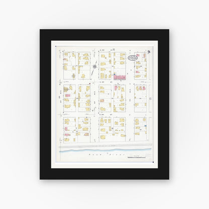 Old map wall art mockup — black gallery frame with white mat — Sanborn Fire Insurance Map from Sterling, Whiteside County, Illinois (1916), Sheet #0009