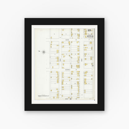Old map wall art mockup — black gallery frame with white mat — Sanborn Fire Insurance Map from Washington, Washington County, Pennsylvania (1900), Sheet #0023