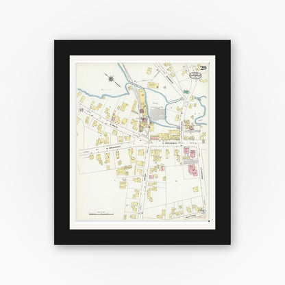 Old map wall art mockup — black gallery frame with white mat — Sanborn Fire Insurance Map from Gardner, Worcester County, Massachusetts (1909), Sheet #0029