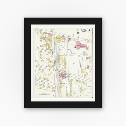 Old map wall art mockup — black gallery frame with white mat — Sanborn Fire Insurance Map from Nyack, Rockland County, New York. (1919), Sheet #0014