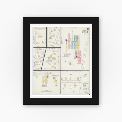 Old map wall art mockup — black gallery frame with white mat — Sanborn Fire Insurance Map from Natick, Middlesex County, Massachusetts (1888), Sheet #0008