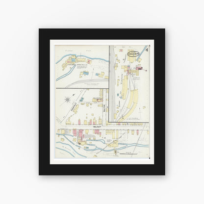 Old map wall art mockup — black gallery frame with white mat — Sanborn Fire Insurance Map from Stroudsburg, Monroe County, Pennsylvania (1892), Sheet #0004