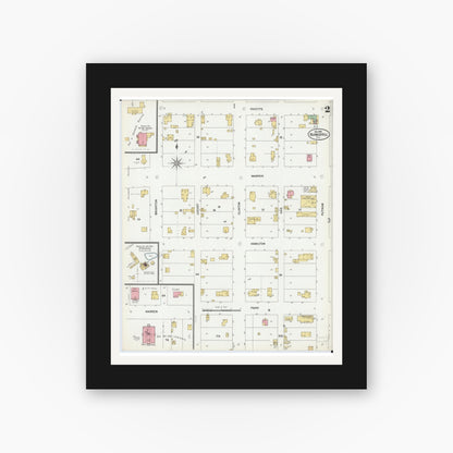 Old map wall art mockup — black gallery frame with white mat — Sanborn Fire Insurance Map from Bunker Hill, Macoupin County, Illinois (1899), Sheet #0002