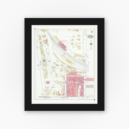 Old map wall art mockup — black gallery frame with white mat — Sanborn Fire Insurance Map from Ashland, Ashland County, Ohio (1919), Sheet #0003