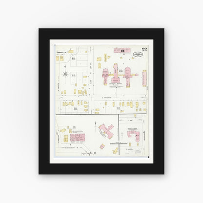 Old map wall art mockup — black gallery frame with white mat — Sanborn Fire Insurance Map from Ann Arbor, Washtenaw County, Michigan (1908), Sheet #0022