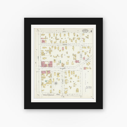 Old map wall art mockup — black gallery frame with white mat — Sanborn Fire Insurance Map from Mansfield, Tioga County, Pennsylvania (1892), Sheet #0004