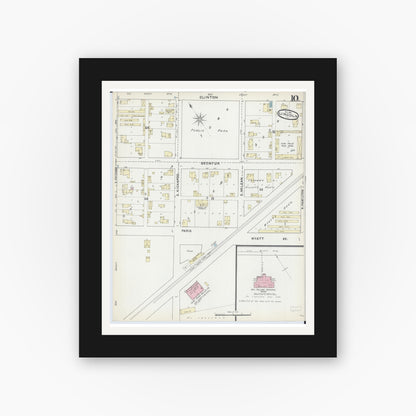 Old map wall art mockup — black gallery frame with white mat — Sanborn Fire Insurance Map from Lincoln, Logan County, Illinois (1891), Sheet #0010