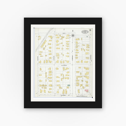 Old map wall art mockup — black gallery frame with white mat — Sanborn Fire Insurance Map from Charlotte, Eaton County, Michigan (1904), Sheet #0003
